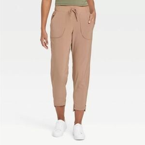 New! Women's All in Motion Tapered Stretch Woven Workout Pants Taupe XXL